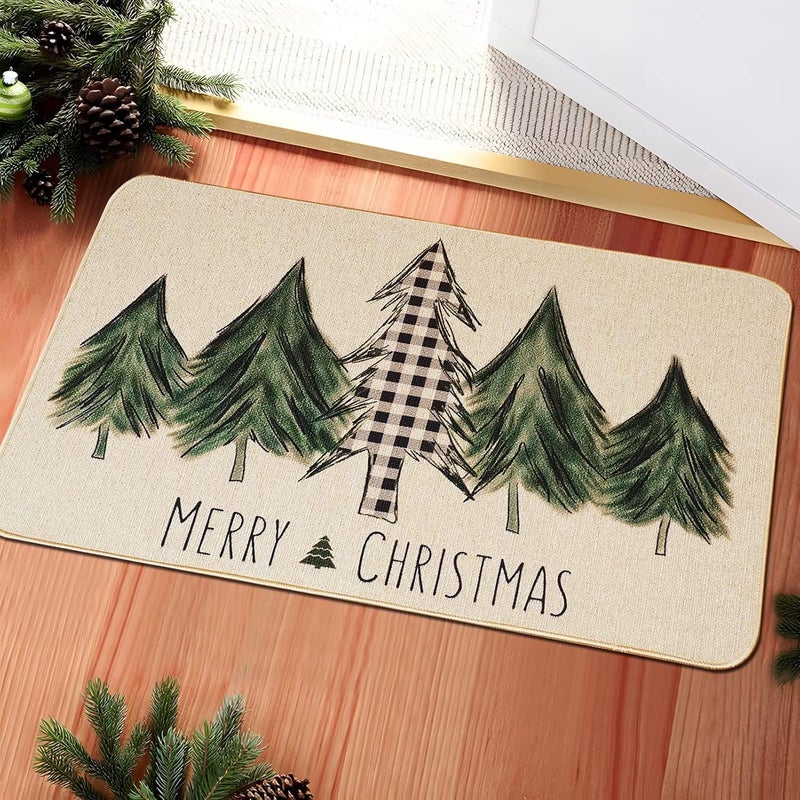 ONWAY Christmas Trees Door Mat Seasonal Winter Happy Holiday Farmhouse Doormat Kitchen Low-Profile Floor Rug Switch Mat for Home Decor Indoor Outdoor 29 x 17 Inch - Image 5